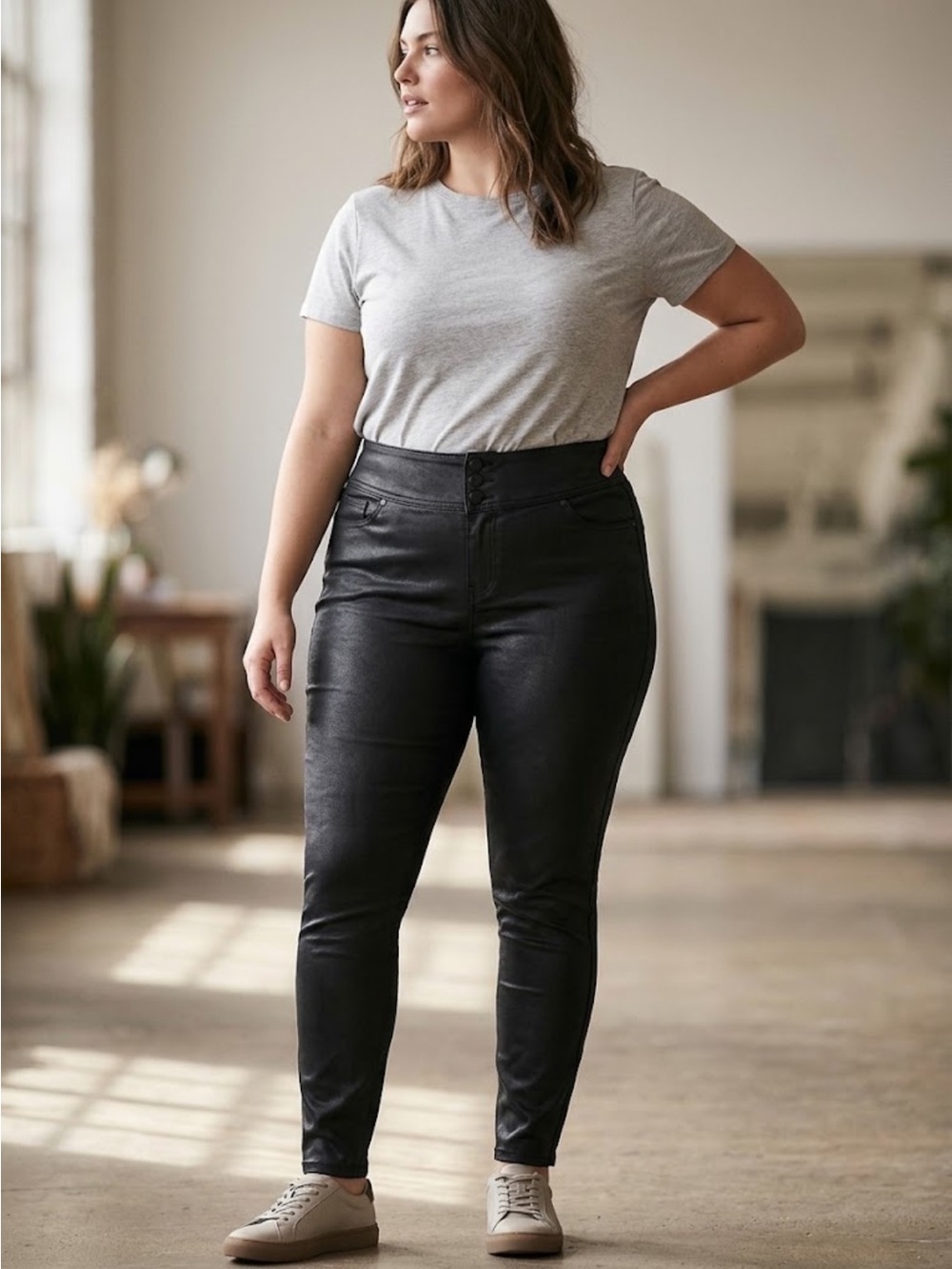 Lane Bryant Black Metallic Shift High Rise Super Stretch Skinny Jeans Size 18